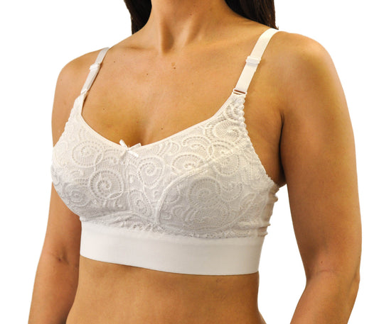 Nearly Me White Soft Lace Full Coverage Post Mastectomy Lumpectomy Pocket Bra Anna #5628